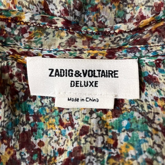 Zadig & Voltaire Rimana Ruffle Cap Sleeve Silk Dress Green Blue Maroon Size XS - Picture 9 of 11